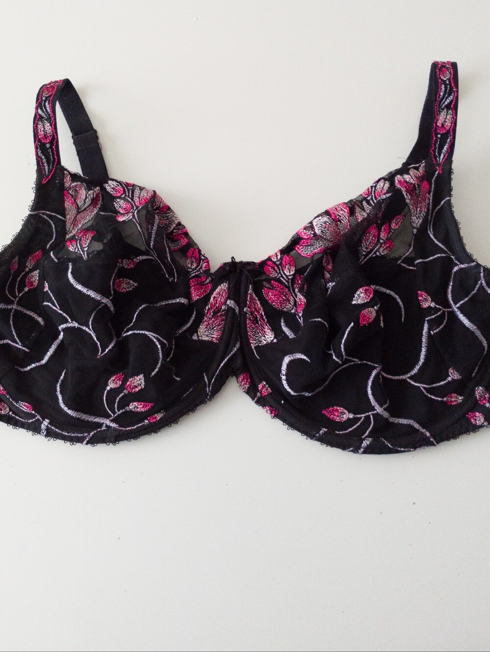 Fauve by Fantasie Black Pink Floral Embroidered Full Bust Underwire Bra 38K